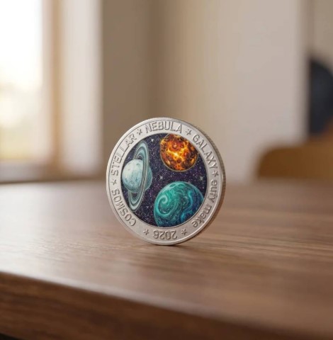 UV-Druck auf rundem Pin mit Weltraummotiv